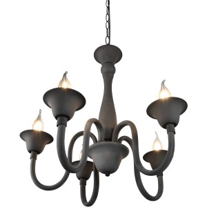 Anthrazitfarbene Trio Lüsterkrone Elsa mit fünf E14 Fassungen. Elegante Deckenleuchte für Wohn- und Schlafzimmer.