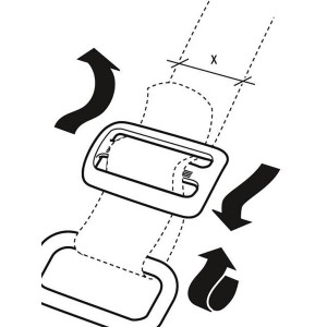 Illustration eines schwarzen Conacord Gurtspanners aus Kunststoff, der die Funktionsweise zeigt.