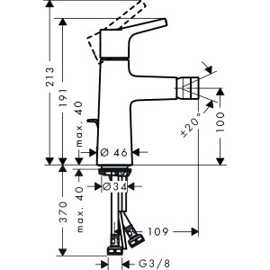 Technische Zeichnung: Hansgrohe Talis S Bidetarmatur mit Maßen und Details, Chrom.