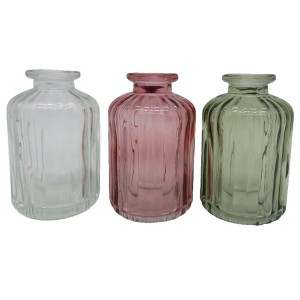 Boltze Vase Merula, 3-fach sortiert, Glasvasen in Rosa, Grün und Transparent.