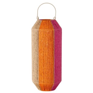 Handgefertigtes Windlicht Mikaela, 50 cm hoch, Natur, Orange, Pink, mit Tragehenkel.