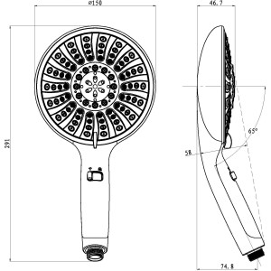 Technische Zeichnung der Eisl Handbrause Cool Chrom mit Maßangaben.