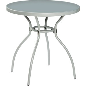 Runder, grauer Gartentisch Suriname, Ø 75 cm. Bistrotisch mit Stahlgestell für Balkon und Terrasse.