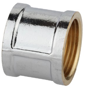 Verchromte Kirchhoff Doppelmuffe, 18,7 mm (1/2 IG), aus Messing für Gewindefittings.