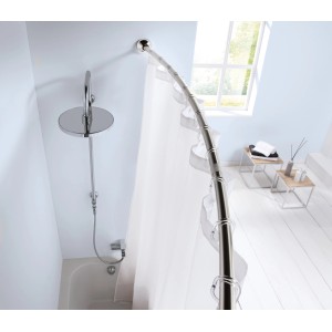 Kleine Wolke Duschstange Bogen, 125-220 cm, Chrom, mit Duschvorhang in Badezimmer.