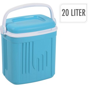 Türkis-blaue Kühlbox mit Griff, 20 Liter Fassungsvermögen für Camping & Ausflüge.