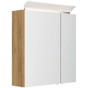 Posseik Spiegelschrank 60 cm in Eiche Gold mit LED-Lampe und Glasböden.