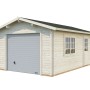 Palmako Holzgarage Roger mit Sektionaltor, naturbelassen, mit Fenster und Tür.