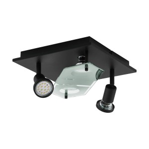 EGLO CABO 2 LED-Deckenleuchte, schwarz, 4-flammig mit Glasabdeckung und drehbaren Spots.