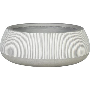 Weiße, runde Ficonstone Pflanzschale mit Rillenmuster, Ø 35 cm.