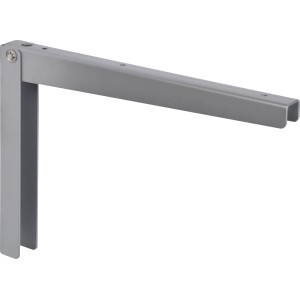 Alugraue Klappkonsole (28x20 cm) für Regalböden, platzsparend und stabil.