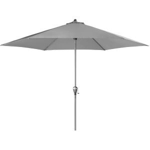 Hellgrauer Doppler Marktschirm (Ø 210 cm) mit Kurbelmechanik.