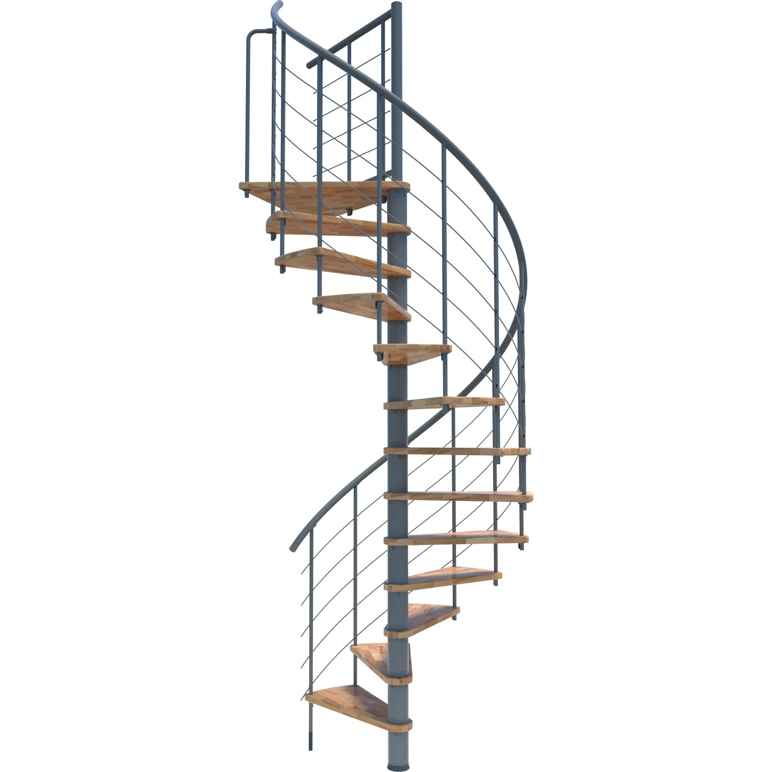Graue Minka Spindeltreppe Venezia Smart aus Buche, spiralförmig gewendelt.