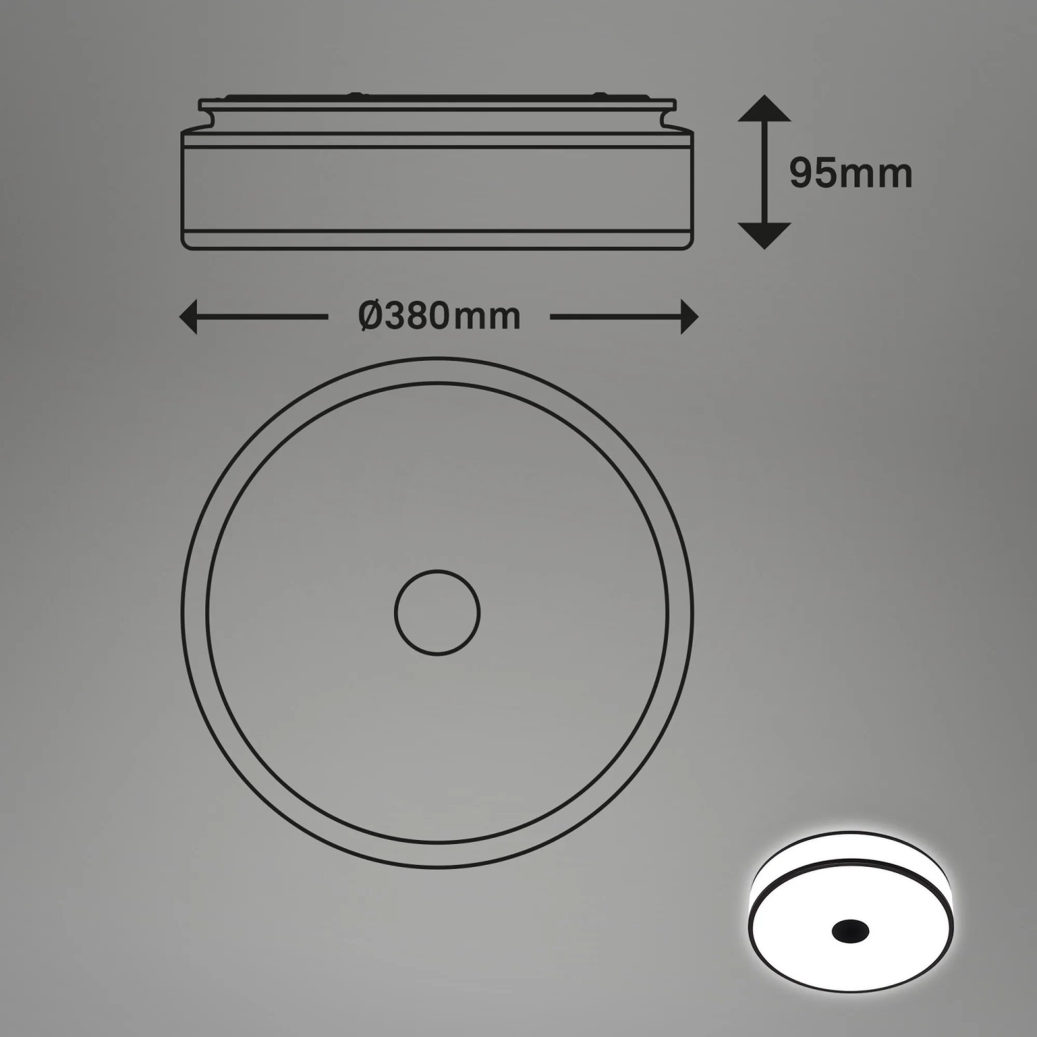Briloner LED-Deckenleuchte Block, schwarze Ringe, neutralweißes Licht, 38cm Durchmesser.