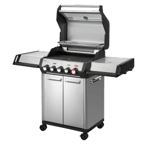 Enders Gasgrill Monroe Pro 3 SIKR Turbo mit Seitenkocher und offenem Deckel.