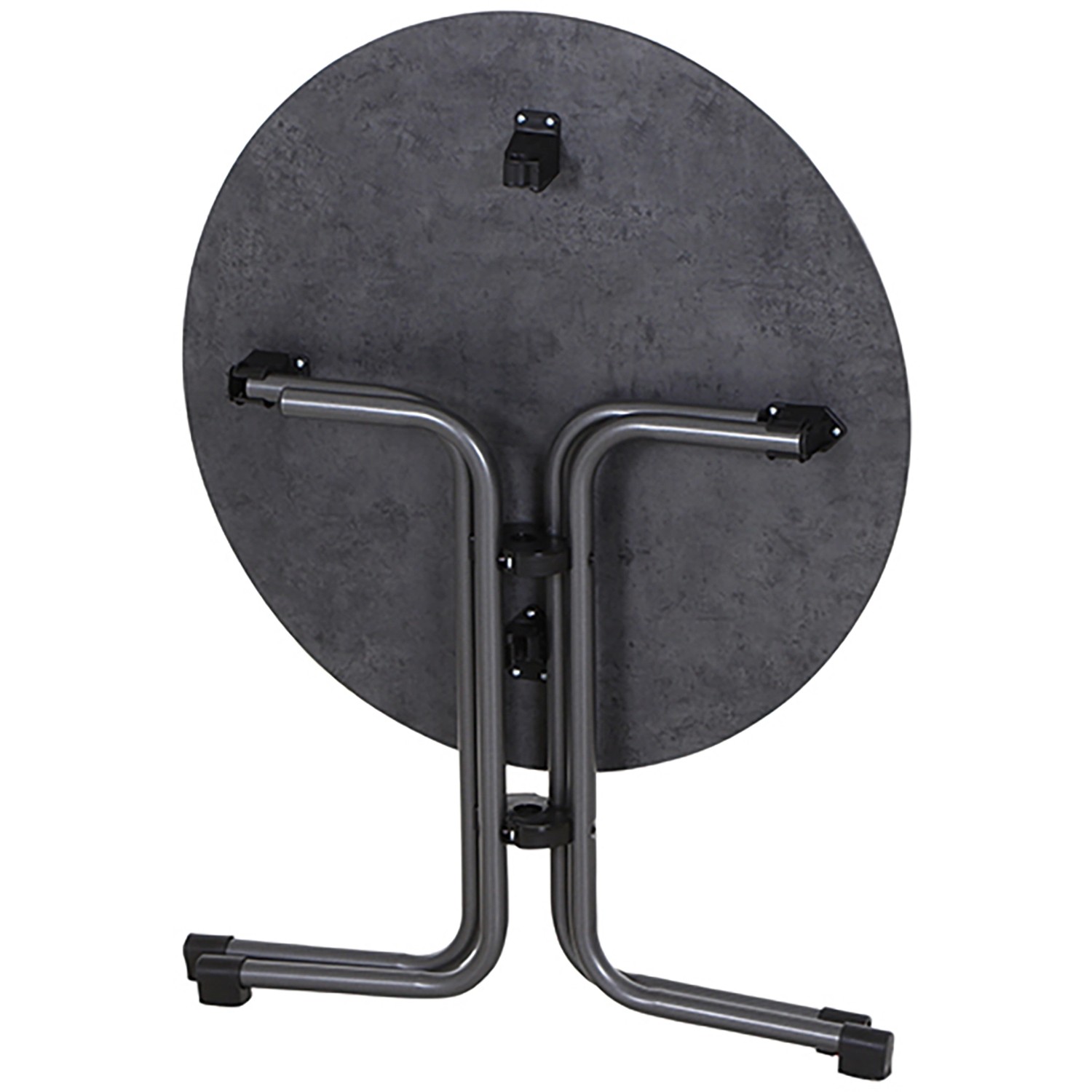 Zusammengeklappter, runder Siena Garden Klapptisch Sola in Anthrazit, Ø 80 cm, mit Stahlgestell.