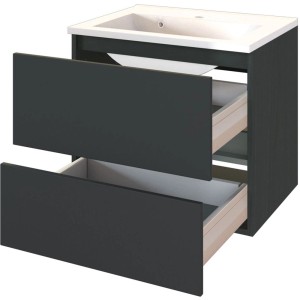 Held Möbel Einzelwaschtisch Verona, 60 cm, Grau Matt, mit zwei offenen Schubladen.