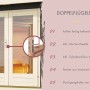 Detailaufnahme: Doppelflügeltür mit Glasfenstern des Karibu Saunahauses Magnus 3 Set A Terragrau.