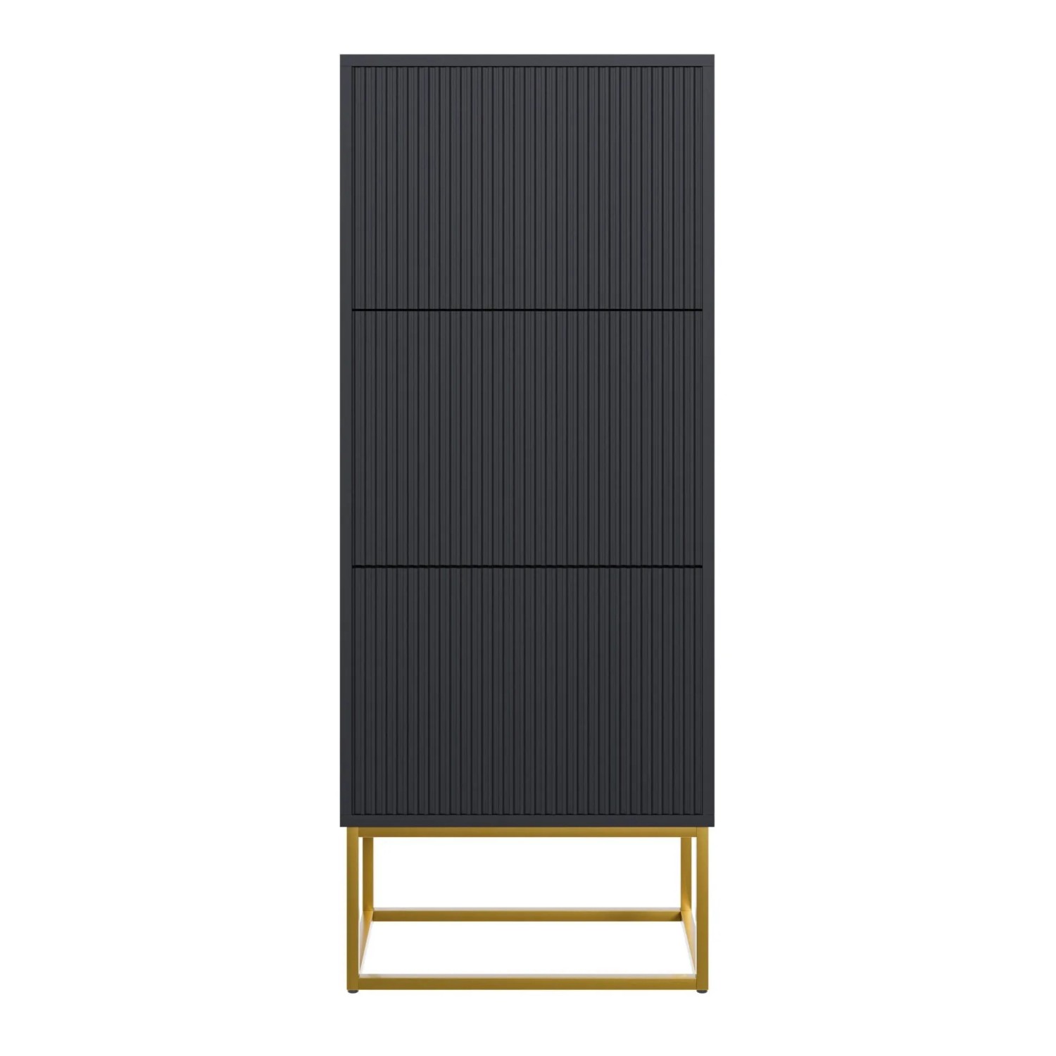 Selsey Schuhschrank Veldio Rillenfront Goldfarbenes Gestell Schwarz 50 cm_6