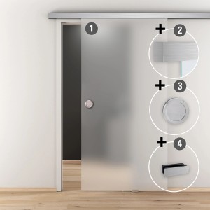 Glasschiebetür-Set Nova 501 Edelstahloptik mit Griffmuschel und Softeinzug