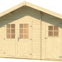 Weka Holz-Gartenhaus Brixen mit Satteldach, naturbelassen, mit Doppeltür und Einzeltür.