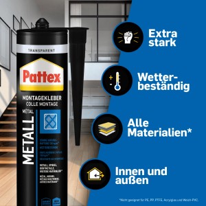 Pattex Montagekleber Metall Transparent 325g Kartusche für starke Metallverklebungen.