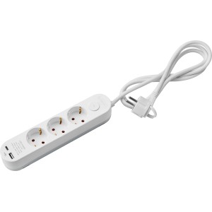 Weiße 3-fach Steckdosenleiste mit 2 USB-Anschlüssen und 1,4 m Kabel.