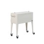 Beige Kühlbox Icy auf Rädern mit Stahlrahmen, Flaschenöffner und Rollen. Ideal für Grill- & Poolpartys.