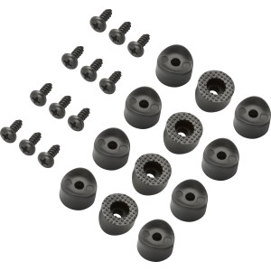 Fußkappen-Set, 12-teilig, für Balkonmöbel Willmar: Schutzkappen und Schrauben in Schwarz.