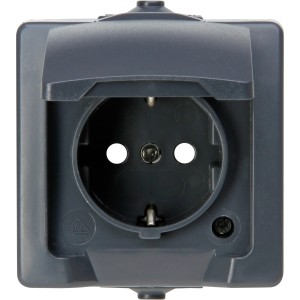 Kopp Schutzkontakt-Steckdose Nautic, anthrazit, mit Klappdeckel für Feuchträume.
