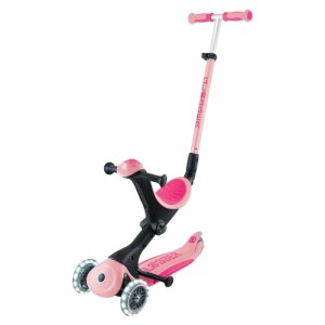 Pastellrosa Globber Go-Up Deluxe Lights 3in1 Kinderfahrzeug: Dreirad/Scooter mit LED-Leuchtrollen, höhenverstellbar.