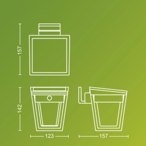Technische Zeichnung der schwarzen Philips Nissa Solar Wandleuchte mit Maßen.