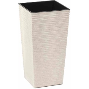 Weißes Siena Garden Pflanzgefäß Eco Nizza mit Rillenoptik, 25x25x46,5 cm.