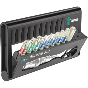 Wera Bicycle Set 9, 10-teilig, mit Mini-Ratsche und farbcodierten Bits für Fahrradreparaturen.