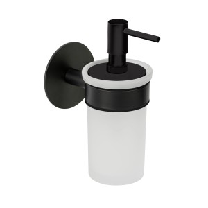 Schöner Wohnen Seifenspender Meleto, schwarz, mit Glasbehälter und Wandhalterung.