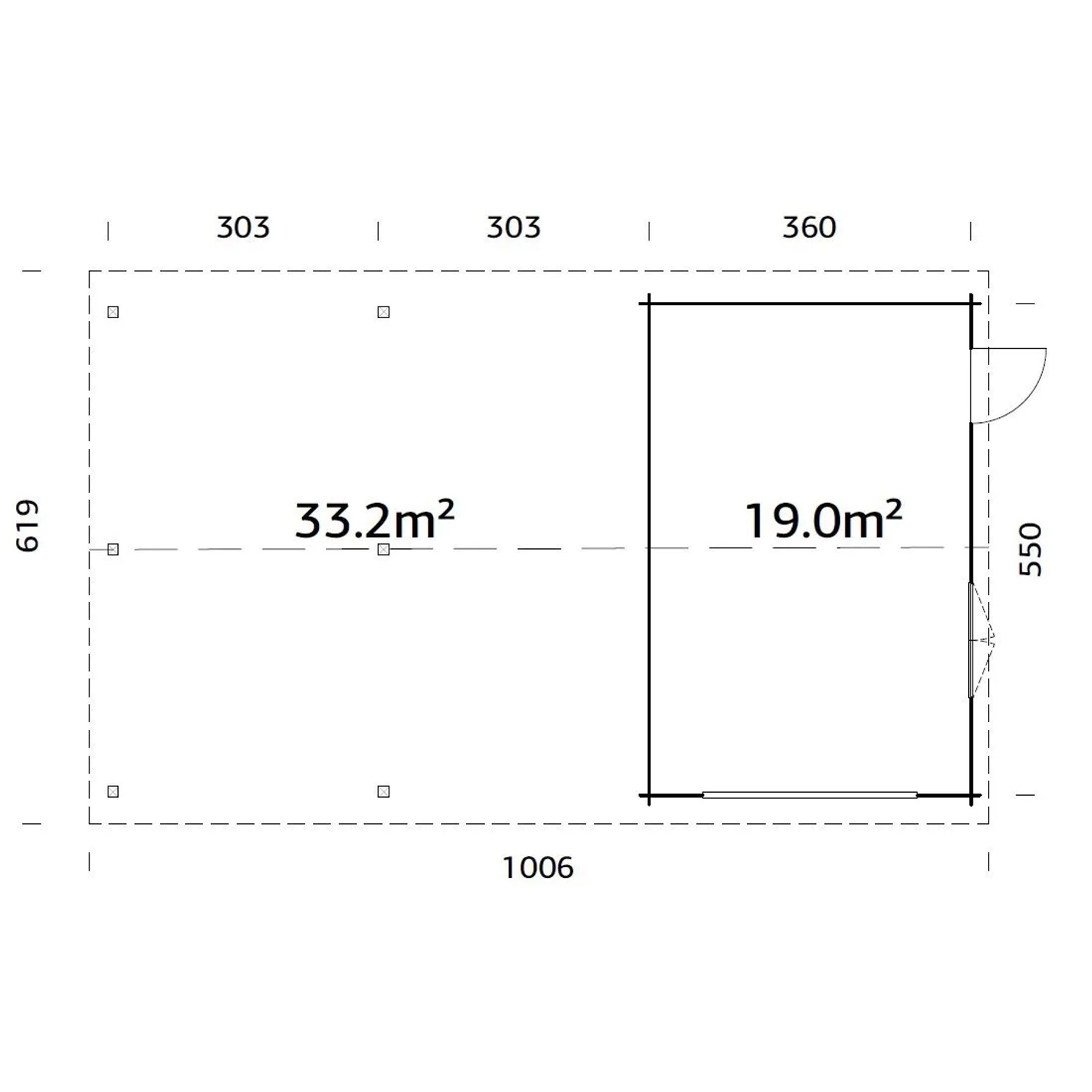 Palmako Garage Roger ohne Tor 956 x 550 cm Lackiert Weiß FSC®_7