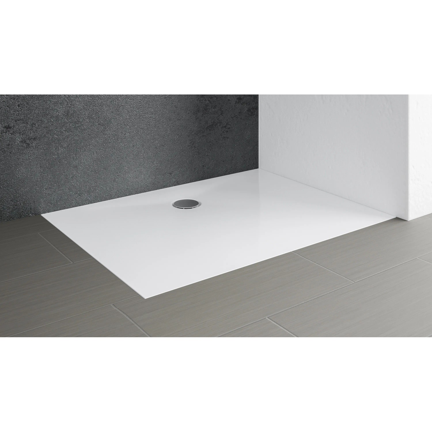 Quadratische, extraflache Schulte Duschwanne 80x80 cm in Alpinweiß, eingebaut im Badezimmer.