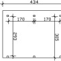 Skizze der Skan Holz Terrassenüberdachung Siena, 434x350 cm, mit Maßangaben.