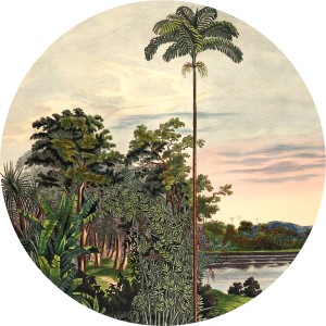 Selbstklebende Vliesfototapete Dot Vintage Landscape (Ø 125cm) mit tropischer Waldszene.