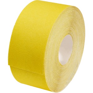 Gelbe LUX Schleifpapierrolle Holz, 93 mm x 50 m, Körnung K150, für Handschliff und Maschinen.