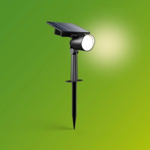 Schwarze Philips Ashlyn Solar-Wegeleuchte mit Erdspieß und Sensor.