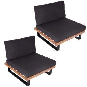 2er-Set Lounge-Sessel H54, hellbraunes Akazienholz, dunkelgraue Polster.