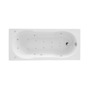 Weiße Ottofond Badewanne Nixe 170 cm mit Whirlpool-System und Chrom-Details, Draufsicht.