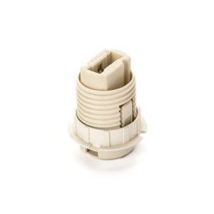 Hellbeige G9-Fassung mit Schraubring für Leuchtmittel. Kompakte Lampenfassung für sichere Installation in Leuchten.