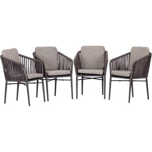 Acamp Set mit 4 anthrazitfarbenen Manhattan Gartenstühlen mit grauen Sitzkissen.