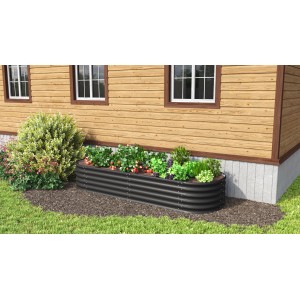 Vitavia Hochbeeterweiterung Stretched 401, schwarz, modulare Bauweise. Mit Pflanzen befüllt.