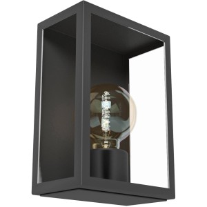 Schwarze Eglo Außenwandleuchte Alamonte 1 mit klarem Glas und E27 Fassung.