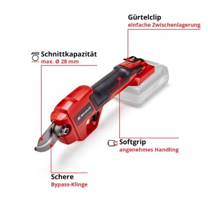 Einhell Akku-Astschere GE-LS 18 Li-Solo: Rote Gartenschere mit Akku und Bypass-Klinge.