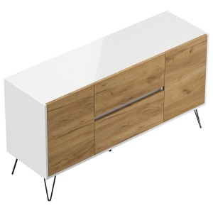Posseik Sideboard Industrial F, weiß/Eiche, 140 cm breit, mit 2 Schubladen und 2 Türen.