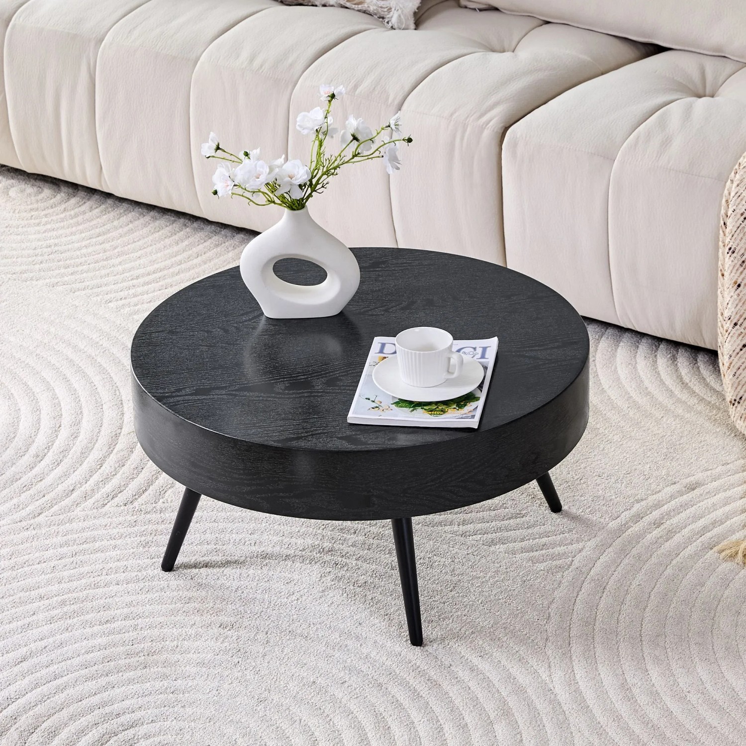 okwish Couchtisch mit Rundem Design und Metallbeinen für Wohnzimmer cm 70x70x35 Schwarz_2
